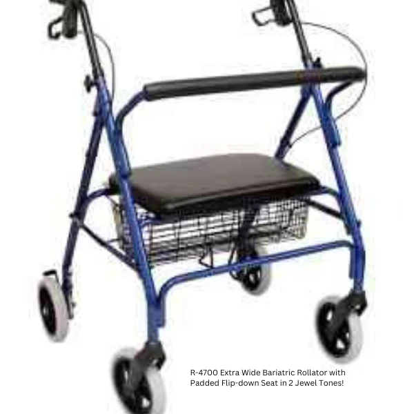 R-4700 Extra Wide Bariatric Rollator with Padded Flip-down Seat in 2 Jewel Tones! - Image 9